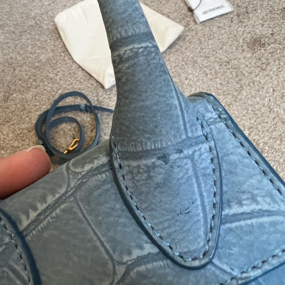 Jacquemus Le Chiquito Suede Croc Embossed Mini Bag in blue - Picture 13 of 17